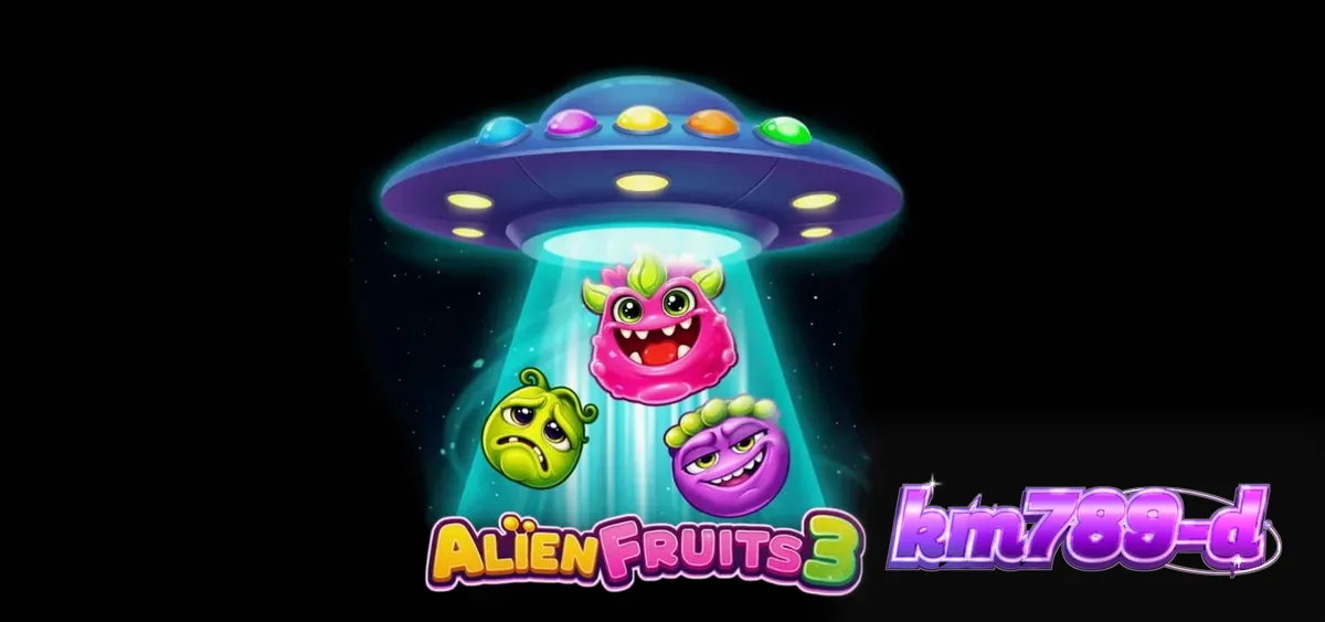 Tampilan layar permainan slot Alien Fruits 3 dengan grid 8x8 yang penuh warna
